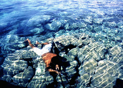 A spearfisher underwater